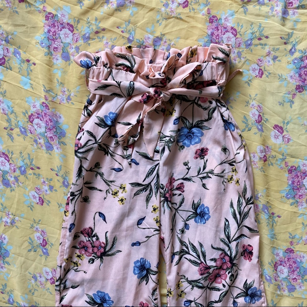 Girls Floral Paperbag Pants